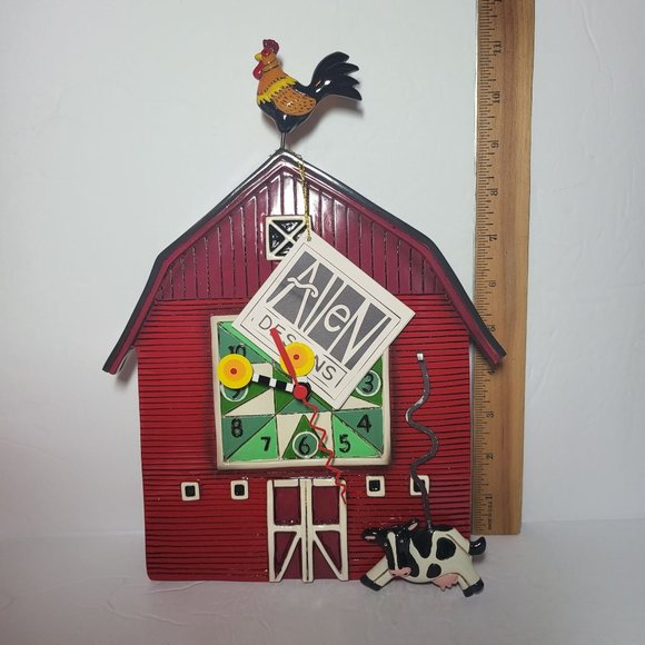 Allen Designs Red Barn Yard Wall Clock Cow Shaped Swinging Pendulum - Picture 8 of 16